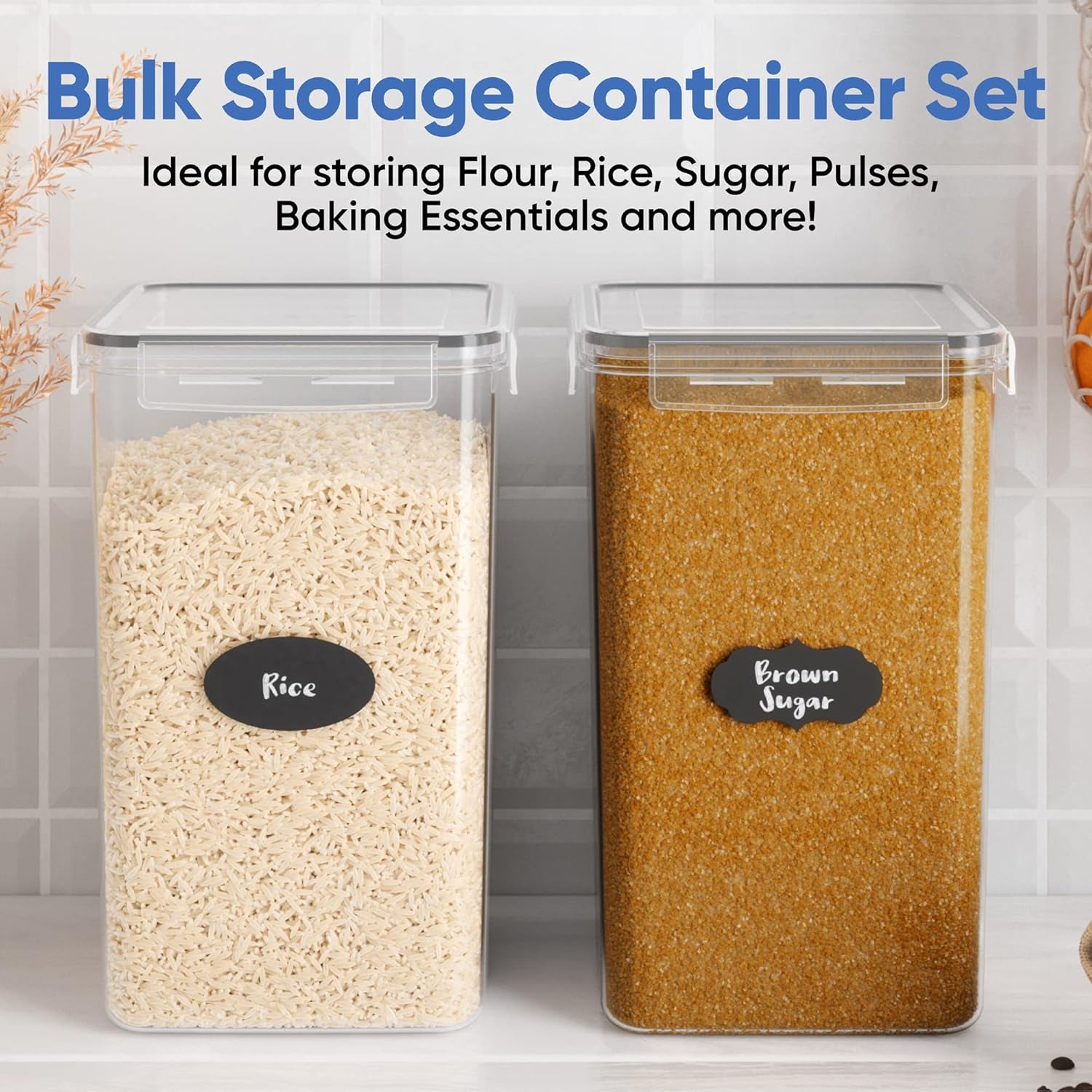 Extra Large Airtight Food Storage Containers - 2 Pack of 6.5L Canisters for Flour, Sugar, Rice, and More - Keep Your Pantry Organized and Fresh!